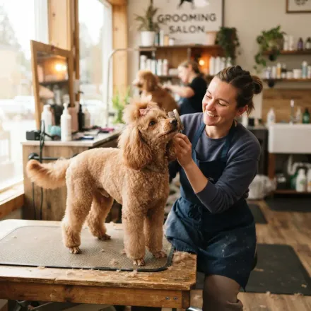 Fluffy cat groomed and calm at a pet grooming salon
